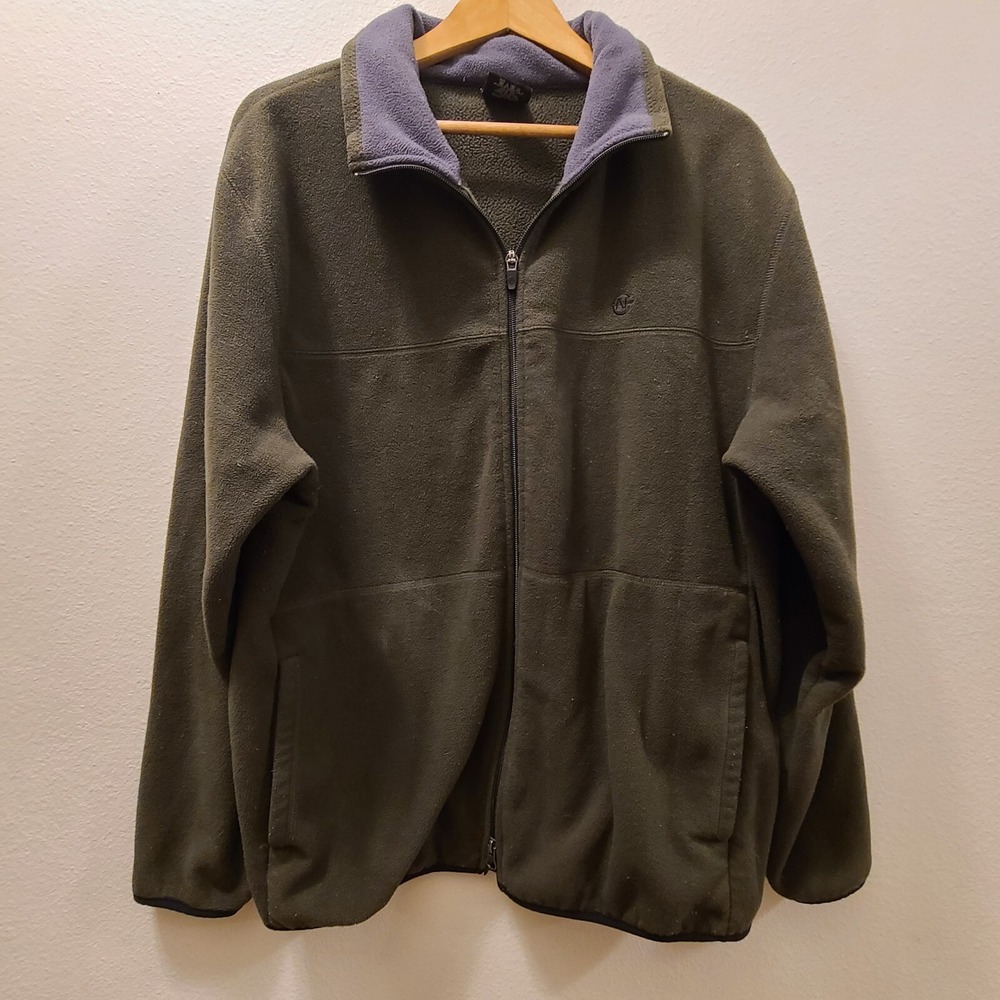 Men's Vintage Nautica Competition Hunter Green Full Zip‎ Fleece Size XLarge